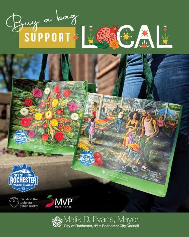 images of the two new reusable Market shopping bags designed by local artists