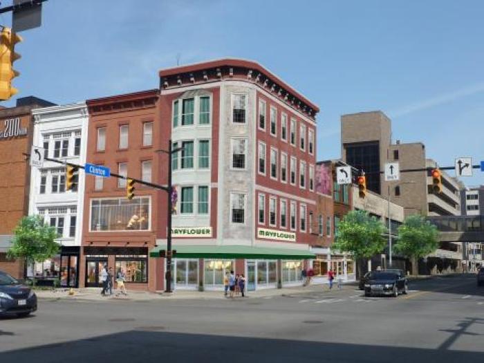 Graphic rendering of finished project at East Main Street and N. Clinton.