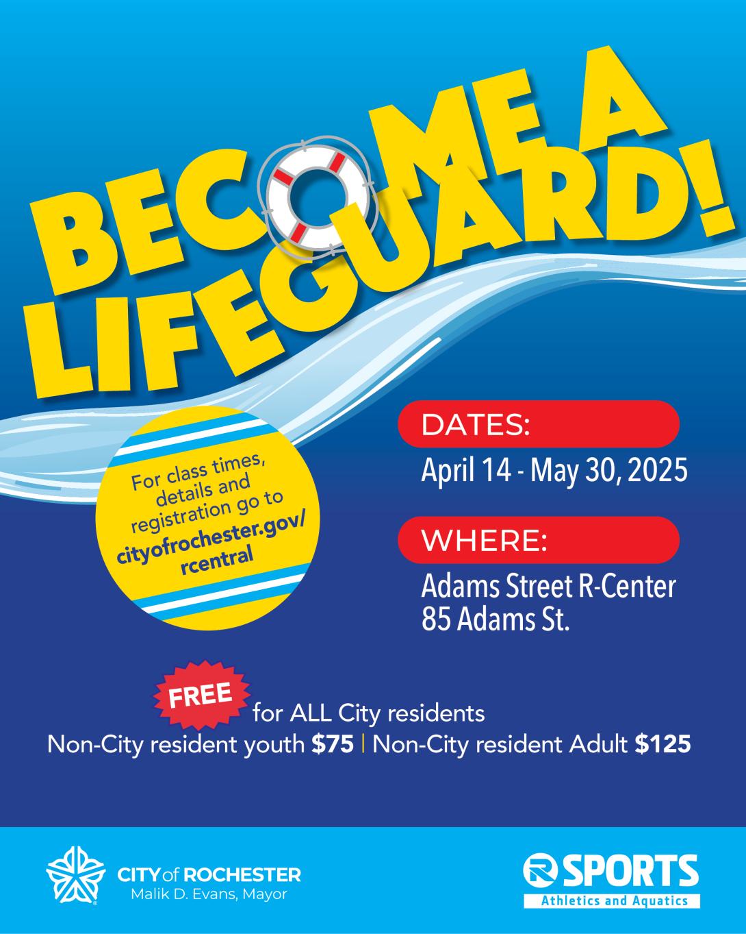 Social flier for spring 2025 lifeguard courses.